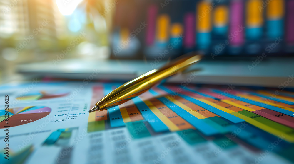 Aufkleber photo realistic stock market analysis report concept with colorful graphs and financial data ideal f