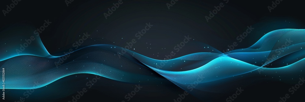 Aufkleber an abstract illustration of a blue wavy sound wave with a gradient on a black background