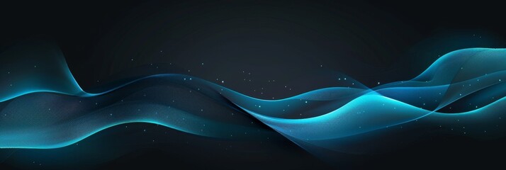 An abstract illustration of a blue wavy sound wave with a gradient on a black background