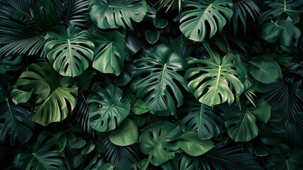 large tropical leaves pattern photo wallpaper with vintage film grain texture 8k widescreen retro background room decor