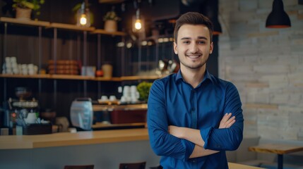 Obraz premium Portrait of young handsome smiling business guy wearing gray shirt and glasses, feeling confident with crossed arms, isolated on white background