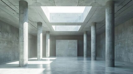 minimalist empty concrete room with pillars skylight opening industrial interior 3d illustration