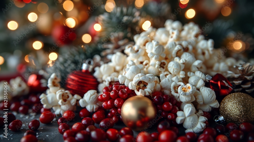 Poster string popcorn and cranberry garlands to add a traditional and rustic touch to your christmas tree a