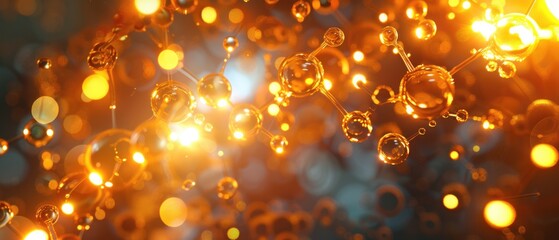 3D render of an organic chemistry reaction with carbon chains illuminated, visualizing molecular interaction close up, chemical processes, realistic, Composite, laboratory setting