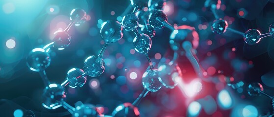 3D render of an organic chemistry reaction with carbon chains illuminated, visualizing molecular interaction close up, chemical processes, realistic, Composite, laboratory setting