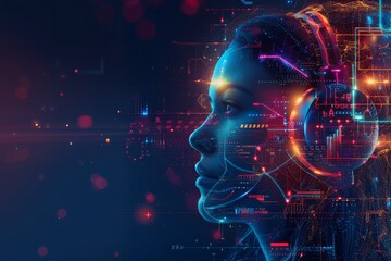 Business of the Future: Characters with Headphones and Dot Matrix Holograms