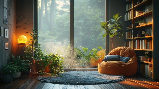 Cozy Reading Nook in a Sunlit Contemporary Living Room