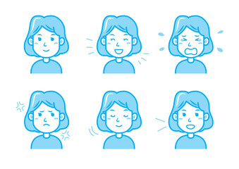 色々な表情の女性のイラストセット