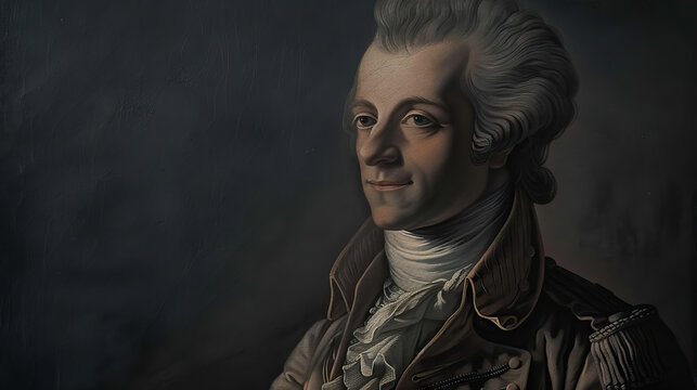 vintage potrait of Maximilien Robespierre with copy space on dark background.