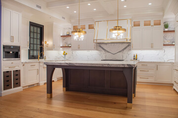 High end kitchen with hardwood floors and marble counter top