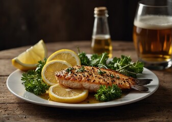 Fish fillet with fine herbs. Generative AI	
