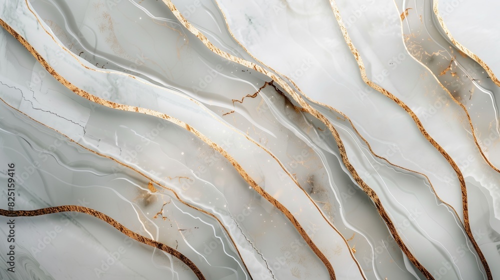 Poster abstract gray and white marble pattern with golden lines.