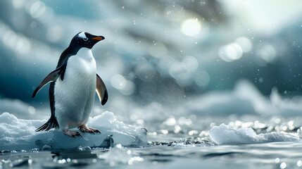 Penguin on Shrinking Ice: High Res Symbol of Climate Change s Impact on Polar Regions