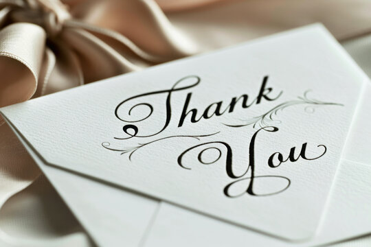 Thank you card with elegant calligraphy text. Hand-lettered words Thank You on paper greeting card