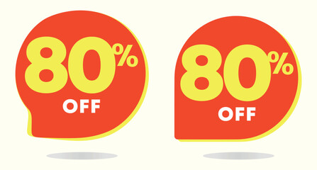 80% off. Special offer tag, sticker. Poster, percent price, value. Red balloon shape. Advertising campaign. Sales, promo, store, mall, retail. Vector set icon