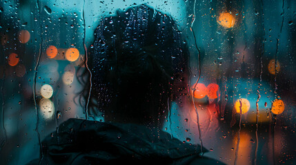 Introspective Calm: Person Looking Through Rainy Window High Resolution Image   Rainy Season Reflections Concept