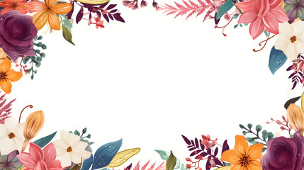 Fototapeta premium Digital retro boho flowers border graphics background