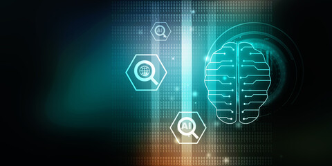 2d illustration Concept of thinking, background with brain, Abstract Artificial intelligence. Technology web background
