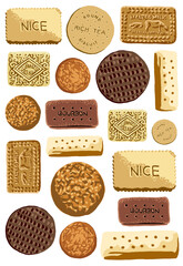 Variety Biscuits Illustration Pattern On White Background