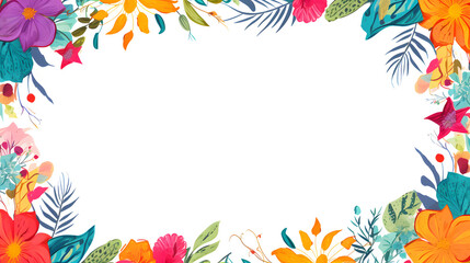 Digital retro boho flowers border graphics background