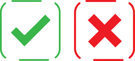 Green checkmark tick and red X icons.	