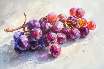 Artistic painting of juicy, vibrant purple grapes on a light background, showcasing the beauty and richness of fresh fruit.