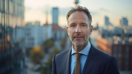 Fototapeta premium mature man, his expression a blend of confidence and professionalism, set against the backdrop 