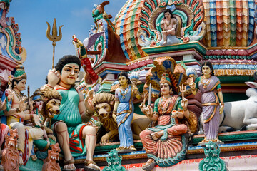 The gopuram at the Sri Mariamman Hindu Temple on South Bridge Road in the Chinatown District of Singapore. It is Singapore's oldest Hindu temple.