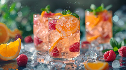 cocktail fruits strawberry ice cubes