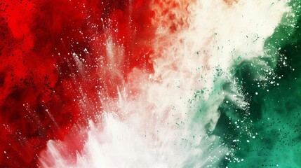 vibrant explosion of red white and green holi powder paint italian tricolore flag colors celebration background travel and tourism concept digital art