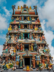 The gopuram at the Sri Mariamman Hindu Temple on South Bridge Road in the Chinatown District of Singapore. It is Singapore's oldest Hindu temple.