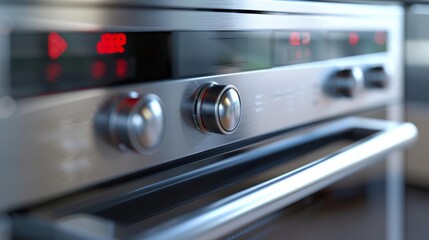 Closeup of a hightech electric ovens control dial, surrounded by sleek, modern design elements