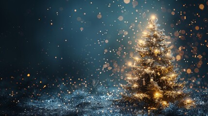 Obraz premium Christmas tree in dazzling and glittering light in the frozen winter landscape