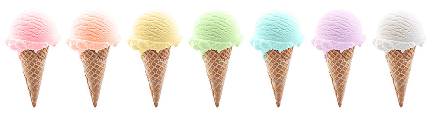 Set of pastel colored ice creams isolated on transparent background