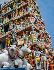 The gopuram at the Sri Mariamman Hindu Temple on South Bridge Road in the Chinatown District of Singapore. It is Singapore's oldest Hindu temple.