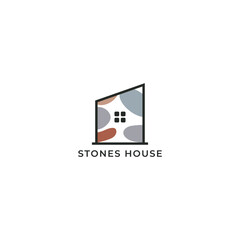 ILLUSTRATION ROCK HOUSE. ARCHITECTURE BUILDING SIMPLE MINIMALIST LOGO ICON FLAT COLOR DESIGN VECTOR. GOOD FOR REAL ESTATE, PROPERTY INSDUSTRY