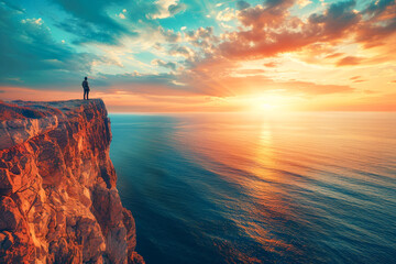 A person standing at the edge of a cliff looking out into the horizon, symbolizing hope and a brighter future beyond PTSD