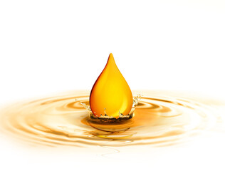 Drop of cooking oil falling into oil on white background