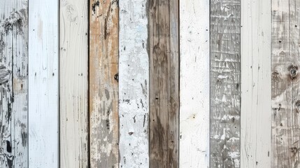 Close-up of rustic whitewashed wooden planks showcasing natural grain patterns and knots, perfect for backgrounds and design projects.