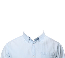 Clothes replacement template for passport photo or other documents. Light blue shirt isolated on...