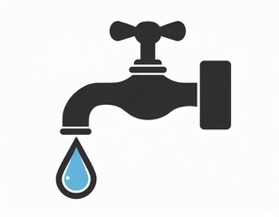 faucet with water drop icon, vector image on white background, logo, utility bills