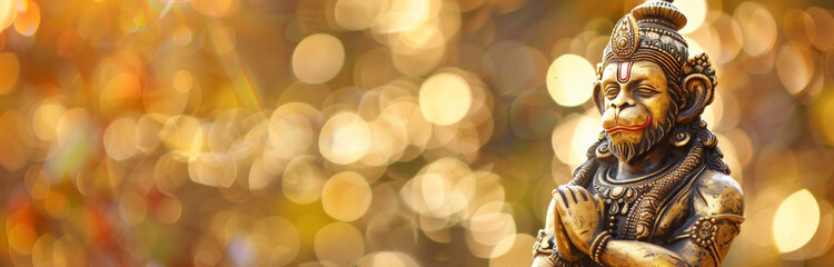 Obraz premium golden hanuman statue with bokeh background