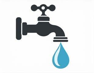 faucet with water drop icon, vector image on white background, logo, utility bills