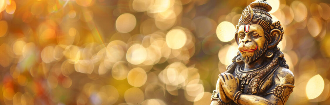 golden hanuman statue with bokeh background