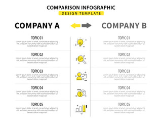Comparison Infographic Design Template, Comparison between companies and products and services, Business presentation concept with 2 options, To do list or planning icon, vector illustration.	