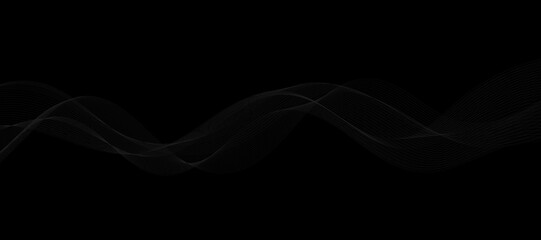 Abstract grey wavy lines on a black background. Vector modern black background template. Dotted...