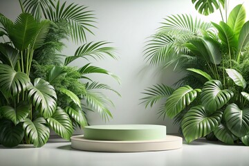 Fototapeta premium Empty green podium for eco sustainable product design and mockup template