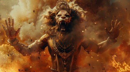 an ancient god vishnu lion avtar cinematic photo narsimha god image