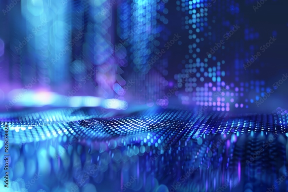 Aufkleber abstract blue and purple bokeh lights with a textured surface in the foreground, creating a futurist
