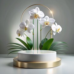 Orchid flower empty podium template social media banner